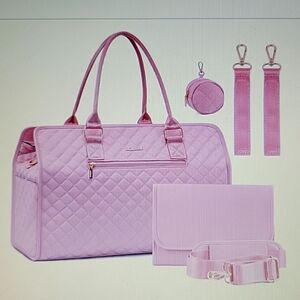 Lovevook pink rhombus diaper bag tote pacifier case change pad Weekender NEW…